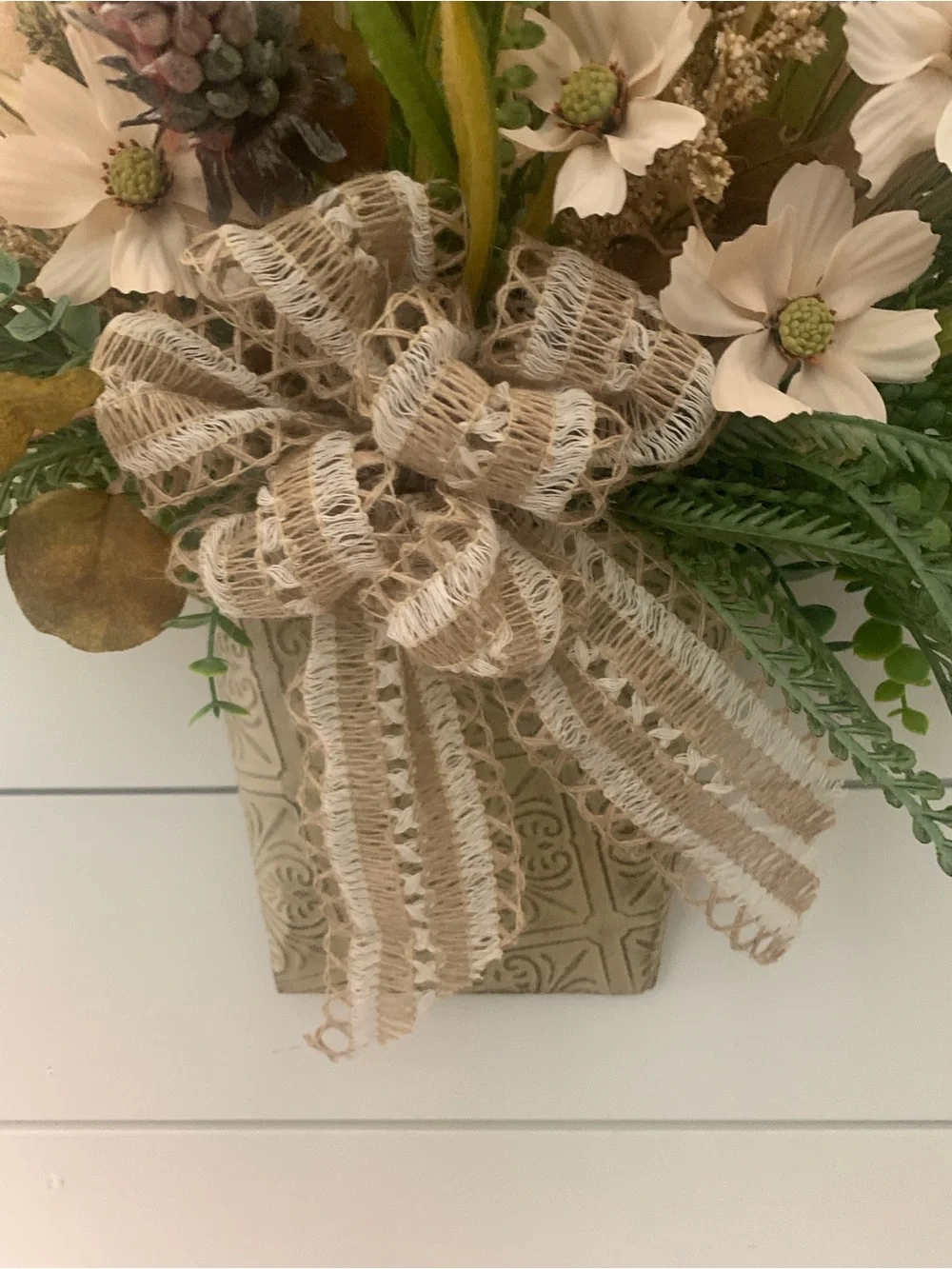 Hanging Metal Decor With Faux Floral Arrangement
